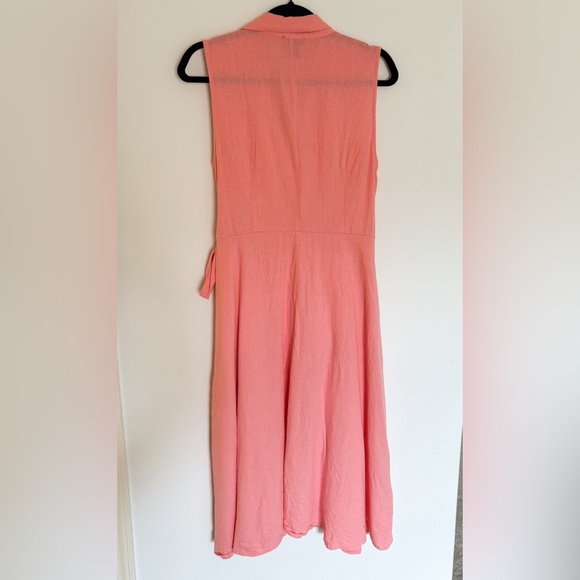 DKNY Sleeveless Linen/Viscose Salmon Sleeveless Wrap Midi Dress Size 12 - Picture 6 of 7